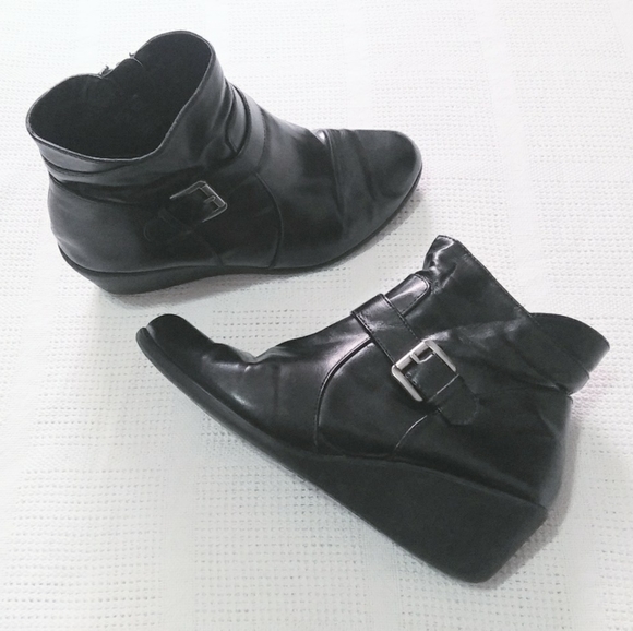 comfort plus by Predictions Shoes - Black Comfort Plus Wedge Boots Wide Faux Leather